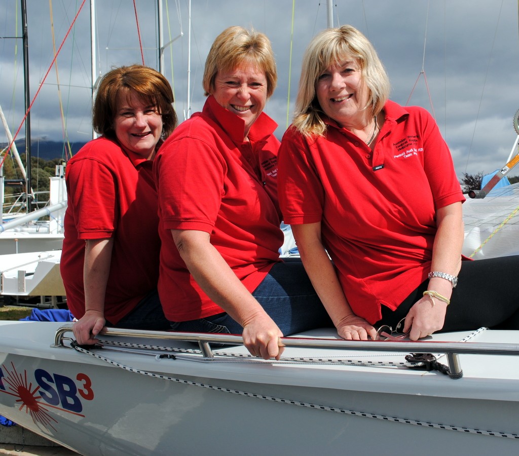 Women SB20 owners, from left,  Colleen Darcey, Caroline Walker and Sally Rattle at the Derwent Sailing Squadron © Rob Cruse